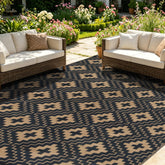 SAND MINE Waterproof Outdoor Rug 9x12 ft, Black and Brown geometric pattern front view