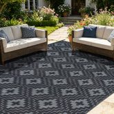 SAND MINE Waterproof Outdoor Rug 9x12 ft front view, black and grey