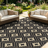 SAND MINE Waterproof Outdoor Rug 9x12 ft front view in black and beige
