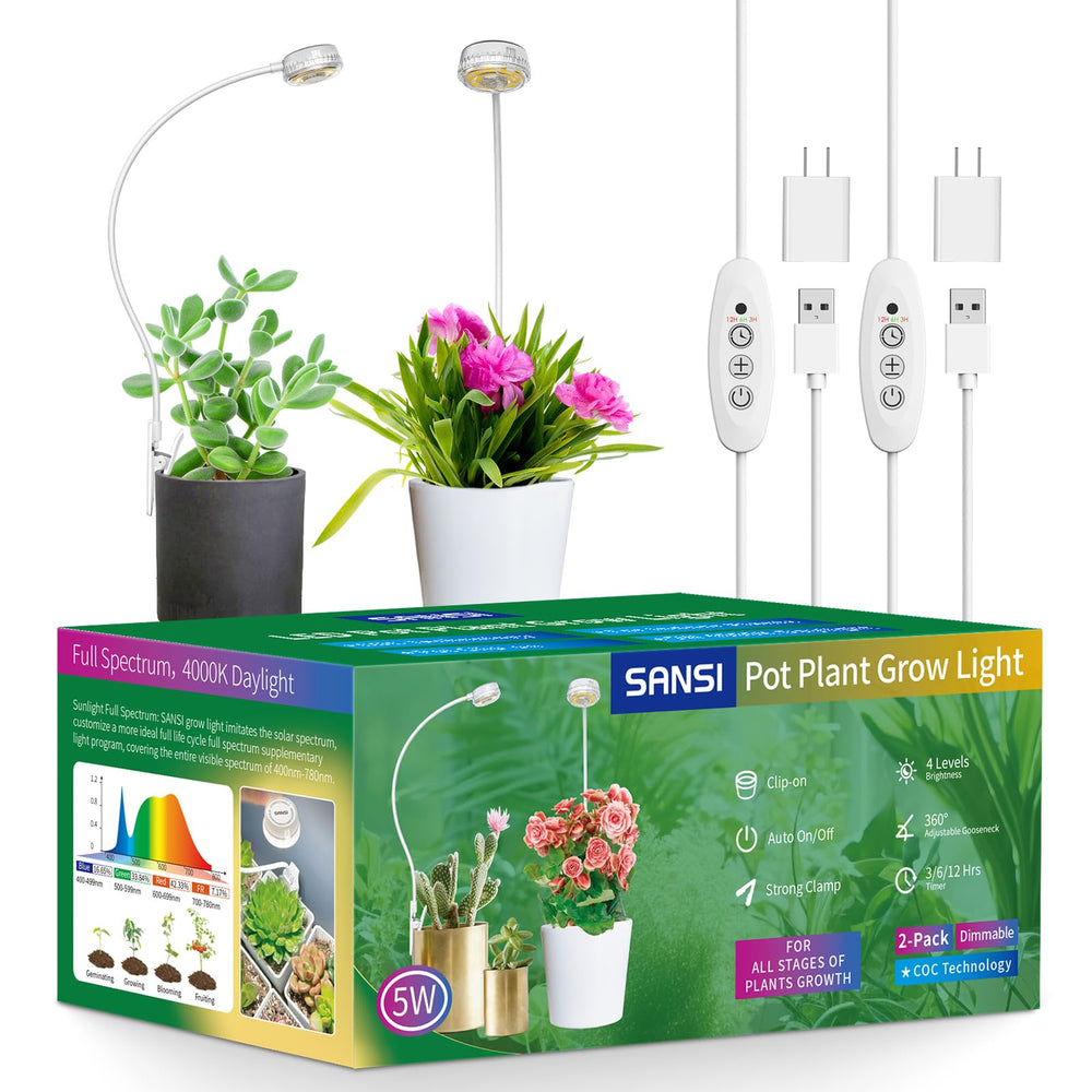SANSI Grow Lights 5W pot clip on LED plant light in white