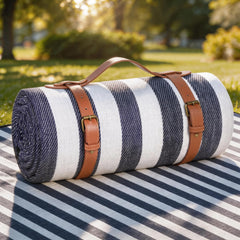 sapsisel Extra Large Picnic Blanket 80" x 80" front view in blue and white