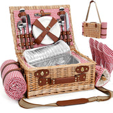 SatisInside Picnic Basket for 4 in red gingham with blanket