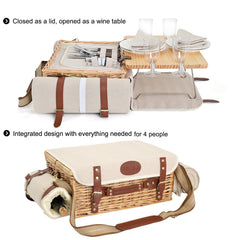 SatisInside picnic basket open showing full tableware set