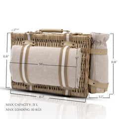 SatisInside Picnic Basket open with plates, glasses and utensils