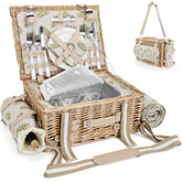 SatisInside Picnic Basket Set for 2 with insulated liner and waterproof blanket