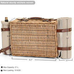 SatisInside picnic basket set with detachable lid as picnic table