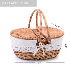 SatisInside Wicker Picnic Basket dual-entry lids and handles