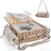 SatisInside wicker picnic basket set for 4 with blanket and tableware