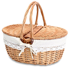 SatisInside Wicker Picnic Basket with removable liner front view