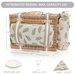 SatisInside wicker picnic basket with shoulder strap
