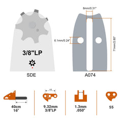 Savior Chainsaw Bar with guide bar dimensions and features
