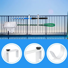 SAVITA adjustable pool hooks installed on a fence