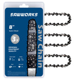 SawWorks 8 Inch Pole Saw Chain pack front view with three chains