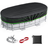 Sbekiev 12x20 Ft oval pool cover in black-green colour, front view
