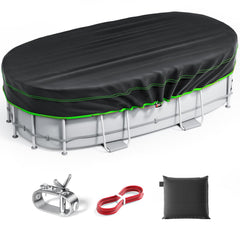 Sbekiev 12x20 Ft oval pool cover in black-green colour, front view