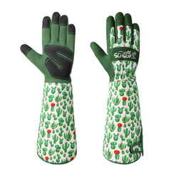 Schwer Gardening Gloves for Women, XL, green cactus print front view