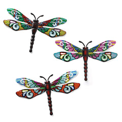 Scwhousi Metal Dragonfly Wall Decor front view, vibrant Mexican colour
