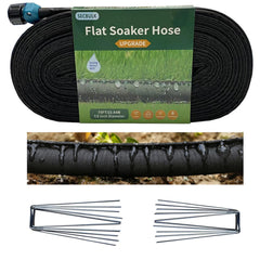Secbulk 75 ft Flat Soaker Hose front view with stakes