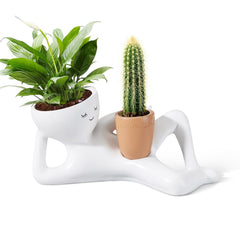 Sederikun Lazy Guy Plant Pot front view, yellow resin