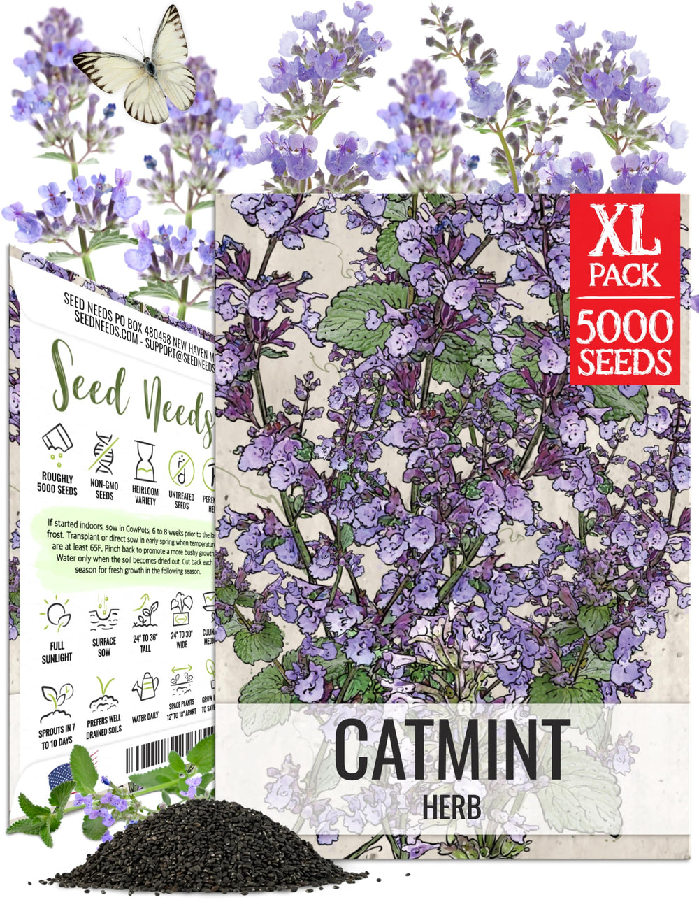 Seed Needs Catmint Seeds packet front view with illustration