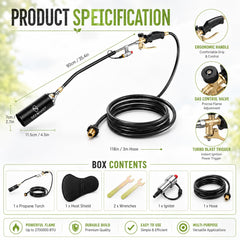 SeeNast Propane Torch Weed Burner 10FT hose and brass adapter