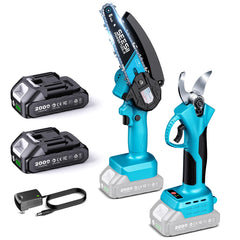 Seesii 2-in-1 Mini Chainsaw and Pruning Shears in industrial blue