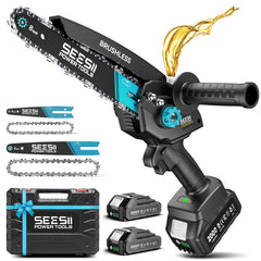 Seesii Mini Chainsaw Cordless 8 inch front view