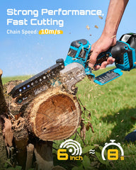 Seesii Mini Chainsaw in action cutting wood
