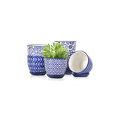 Selamica 3.5 Inch Vintage Blue Ceramic Succulent Pot Front View