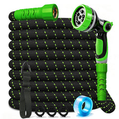 Semifrut 25FT flexible garden hose with 10-pattern nozzle, green-black