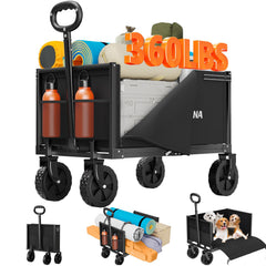 Semoprus Foldable Wagon Cart front view with sturdy wheels