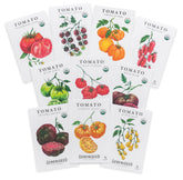 Sereniseed organic tomato seeds pack front view with 10 varieties listed