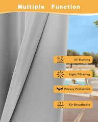 Set of 4 HolidayIdeas outdoor curtains hanging on a patio