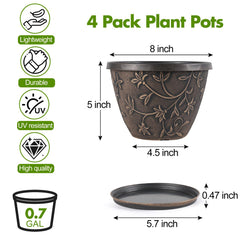 Set of four Nooulap 8 Inch Planters with trays