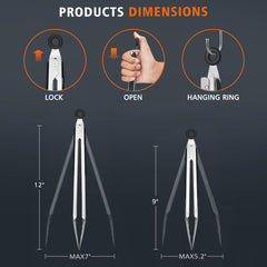 Set of two HOTEC tongs, 9-inch and 12-inch