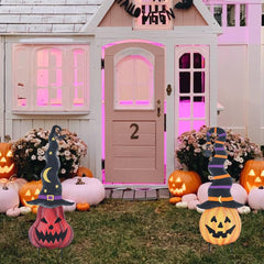 Set of two YEAHOME Halloween Pumpkin Stakes on display