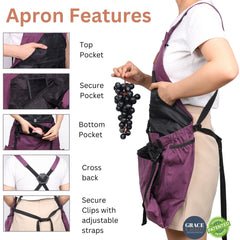 Seven pockets of Grace and August Gardening Apron displayed