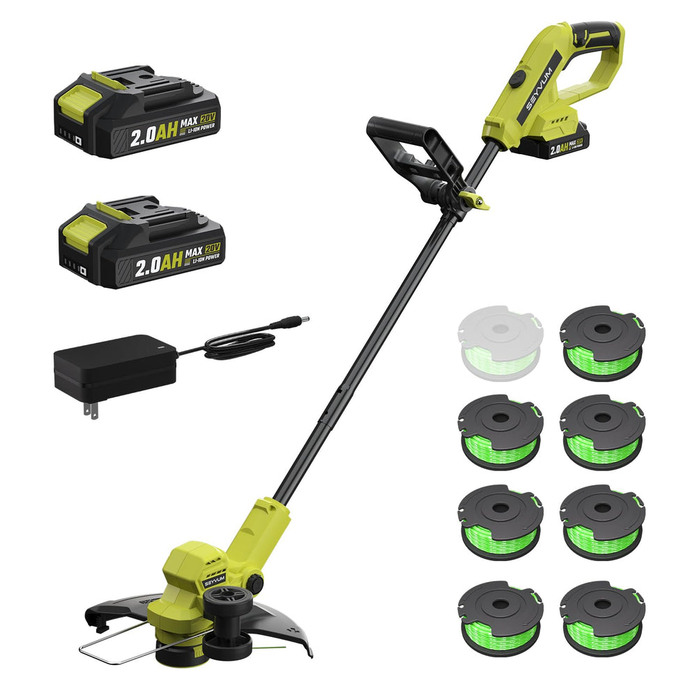 SEYVUM 12-inch cordless string trimmer front view in lemon green