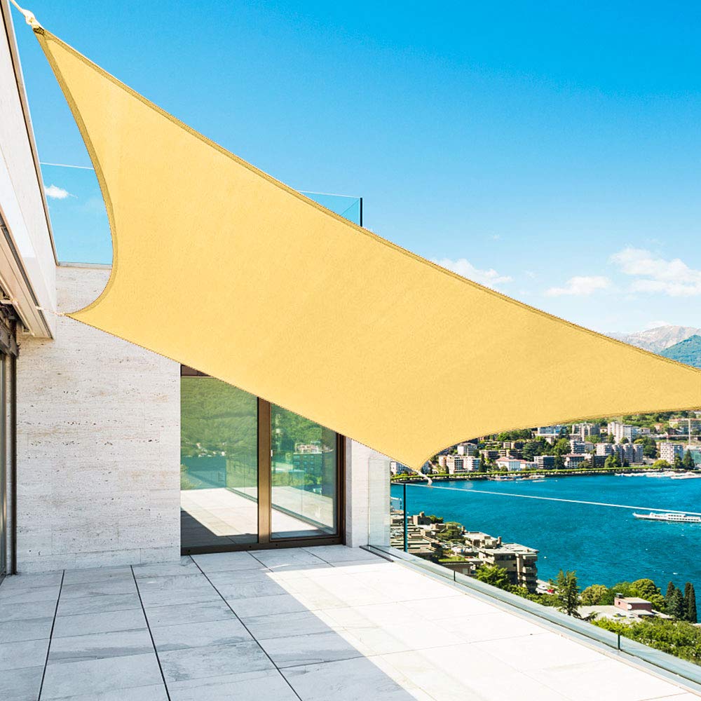 Shade&Beyond 10' x 13' Sun Shade Sail in sand colour front view