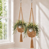 Shappy 2 Pack Boho Macrame Plant Hanger jute color front view