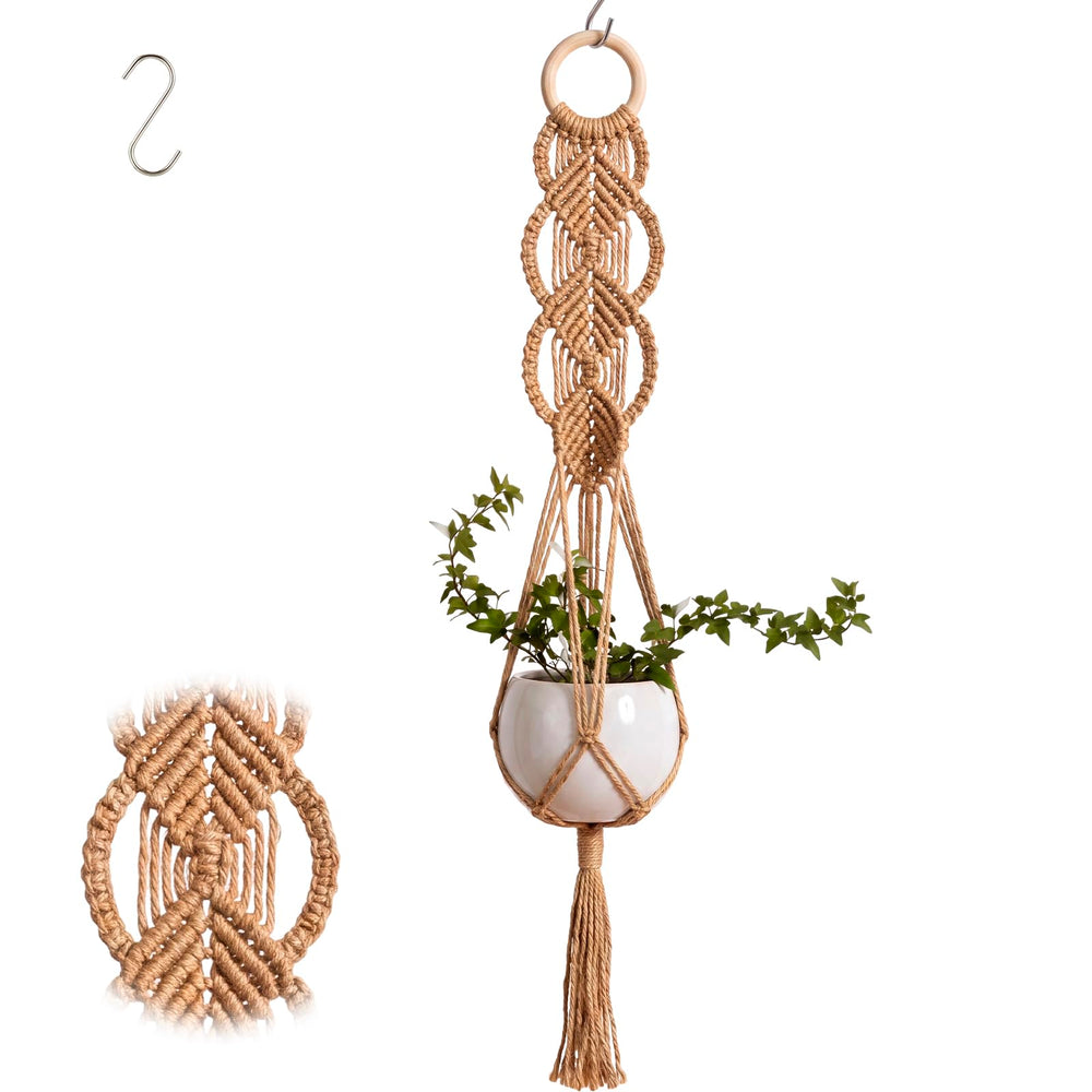 Shappy Boho Macrame Plant Hanger front view with hooks
