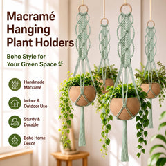 Shappy Boho Macrame Plant Hanger sage green close-up of weaving