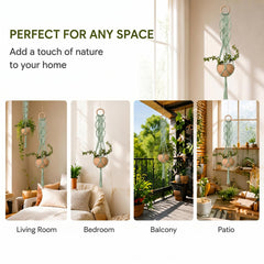 Shappy Boho Macrame Plant Hanger sage green displayed with flowerpot