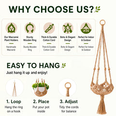 Shappy macrame plant hanger hanging outdoors with flowers