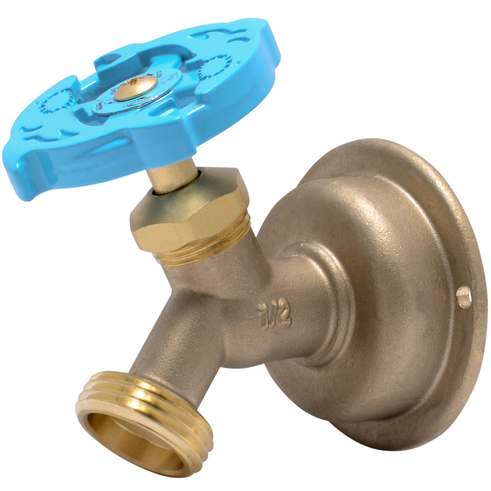 SharkBite 45-Degree Hose Bibb front view showing multi-turn handle