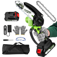 Sharklogger Mini Chainsaw front view with ergonomic handle