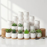 SHECIPIN 24 Pcs small succulent pots with bamboo trays, white color