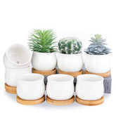 SHECIPIN white mini ceramic succulent plant pot with bamboo tray