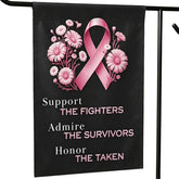 Shidms Breast Cancer Awareness Garden Flag front view with pink ribbon design