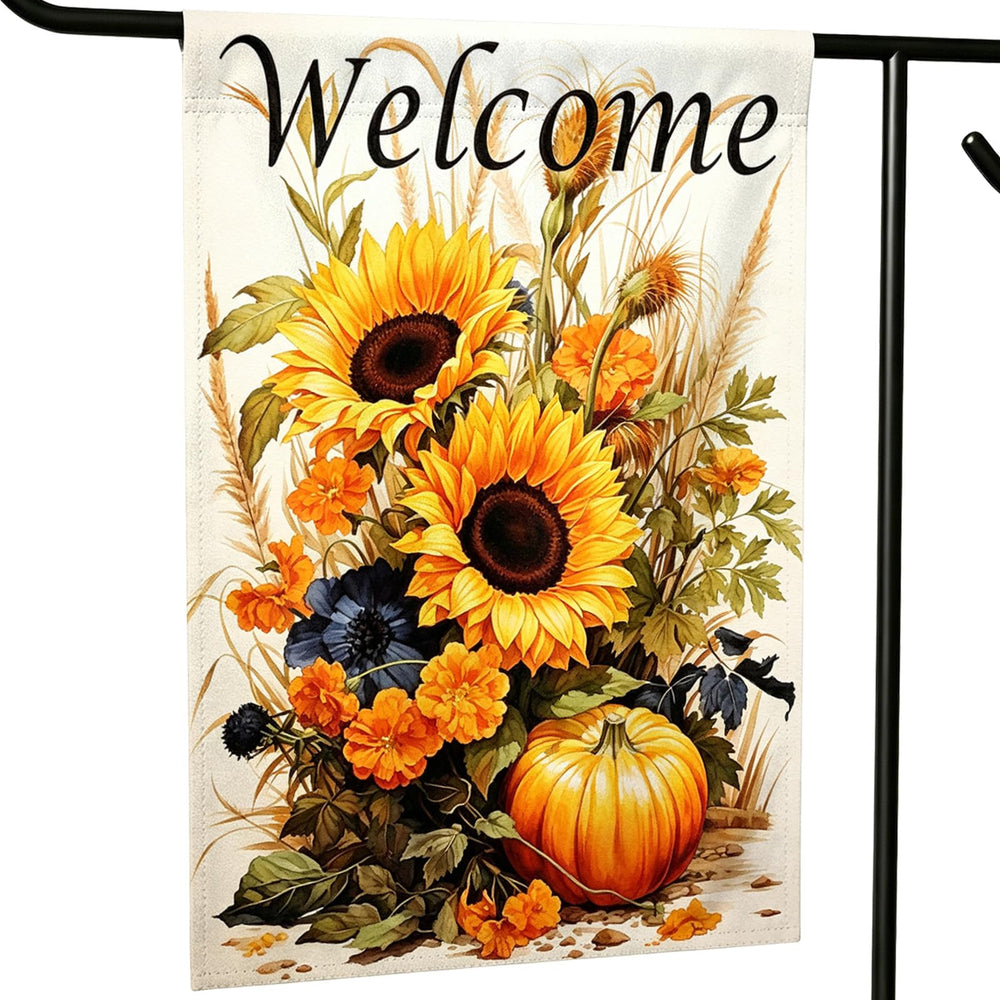 Shidms Welcome Pumpkin Sunflower Garden Flag front view